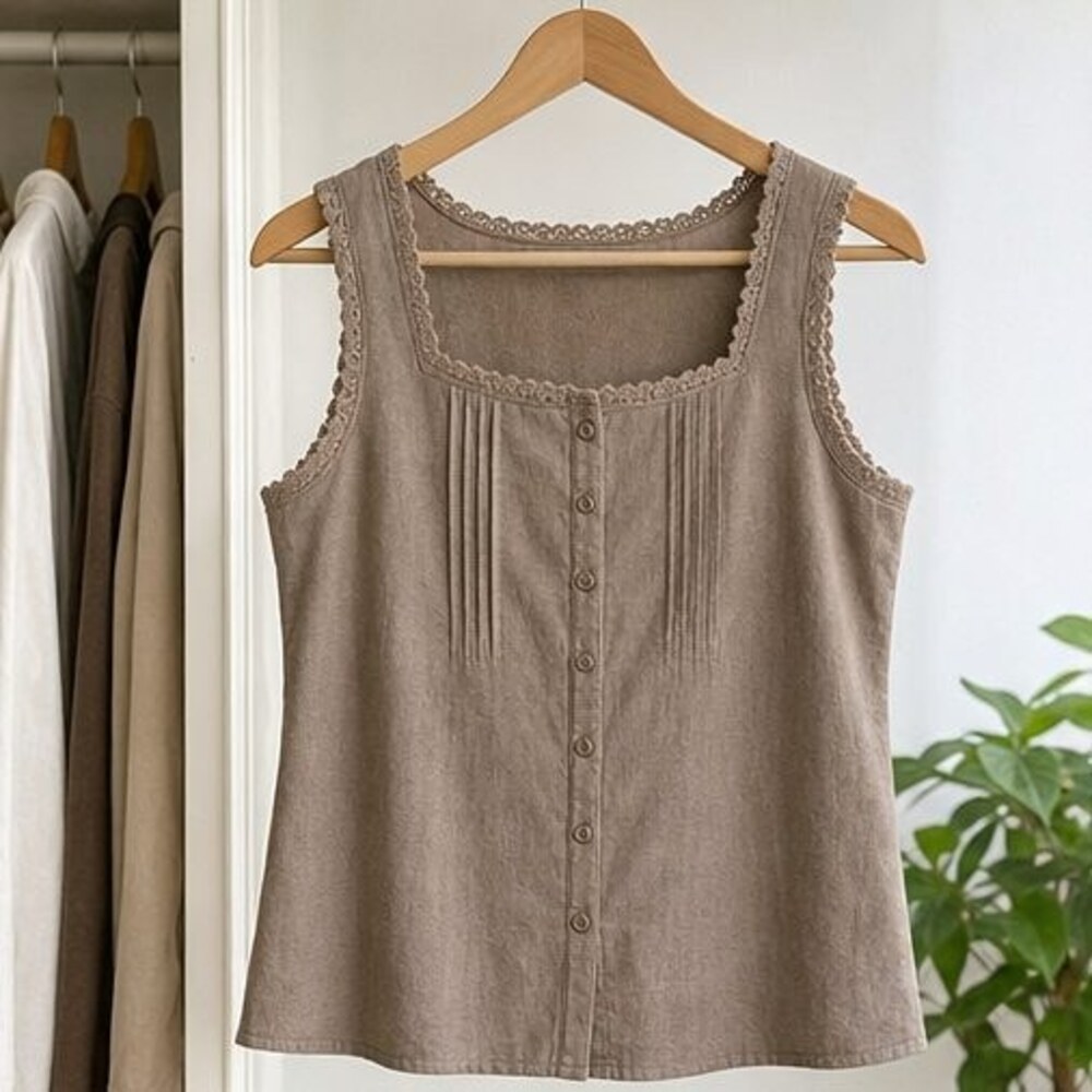 Taupe Lace Trim Top